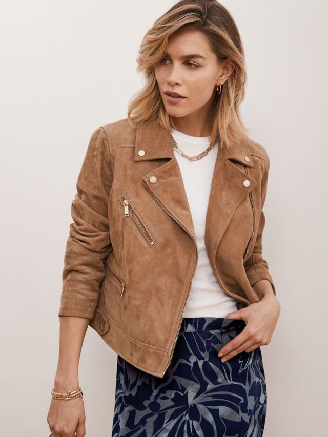 Suede biker jacket on sale beige