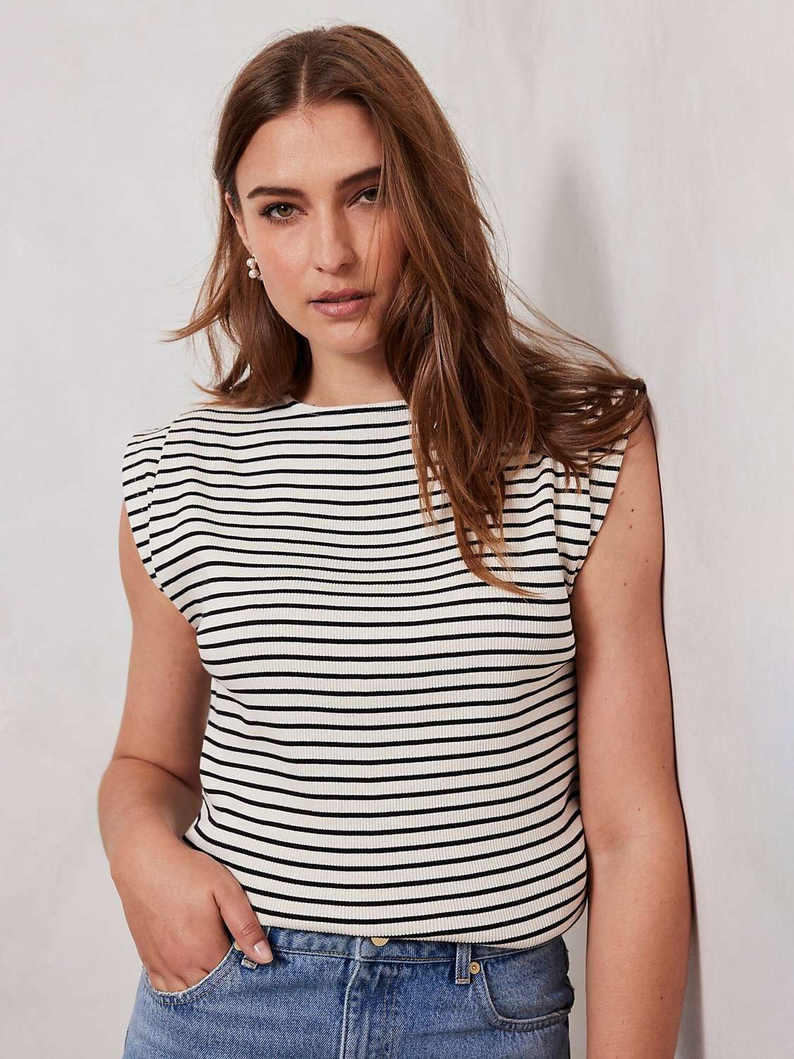 Buy Mint Velvet Extended Shoulder Stripe T-Shirt, Multi Online at johnlewis.com