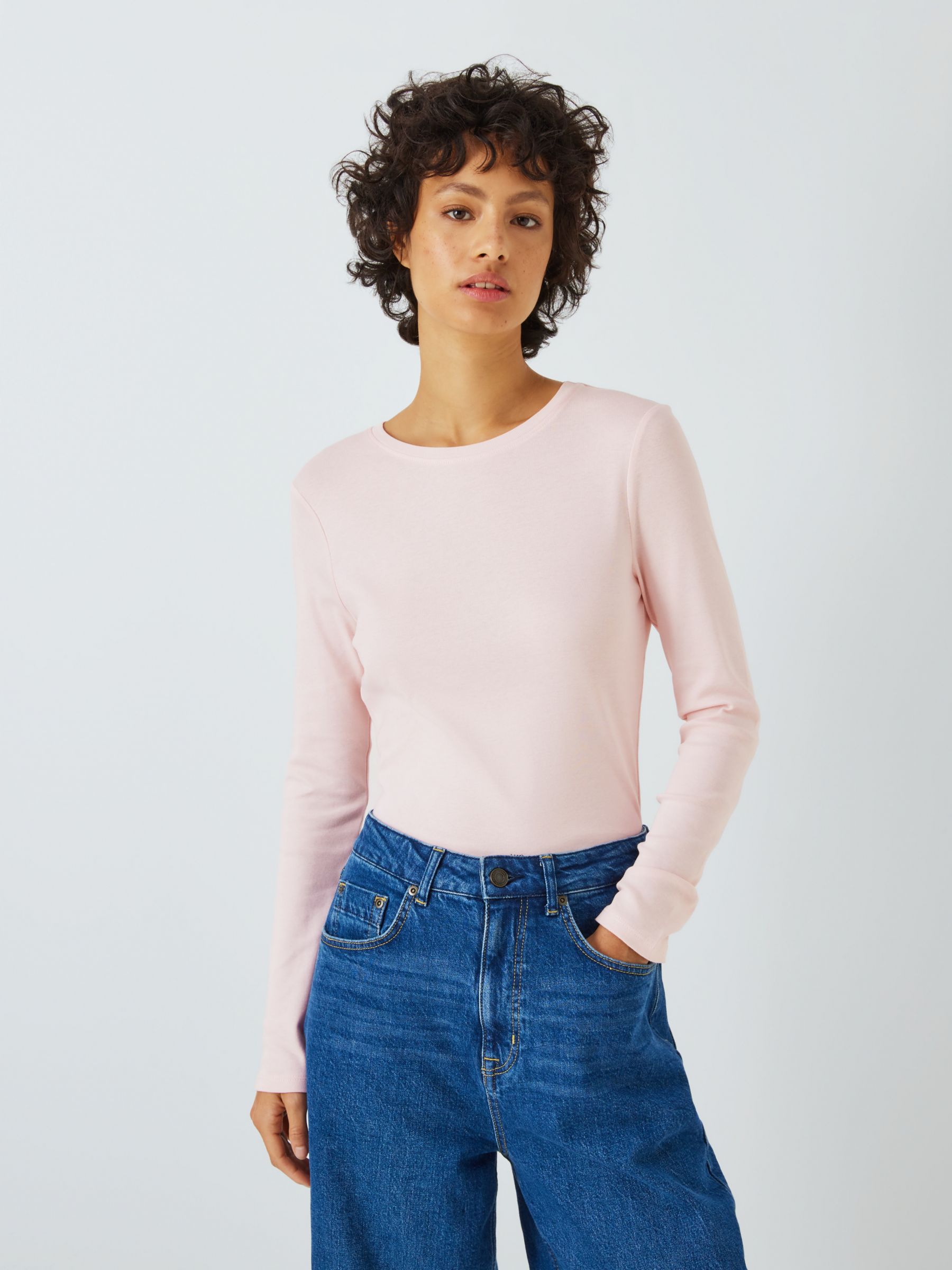 John Lewis Organic Cotton Long Sleeve Top, Light Pink at John Lewis ...