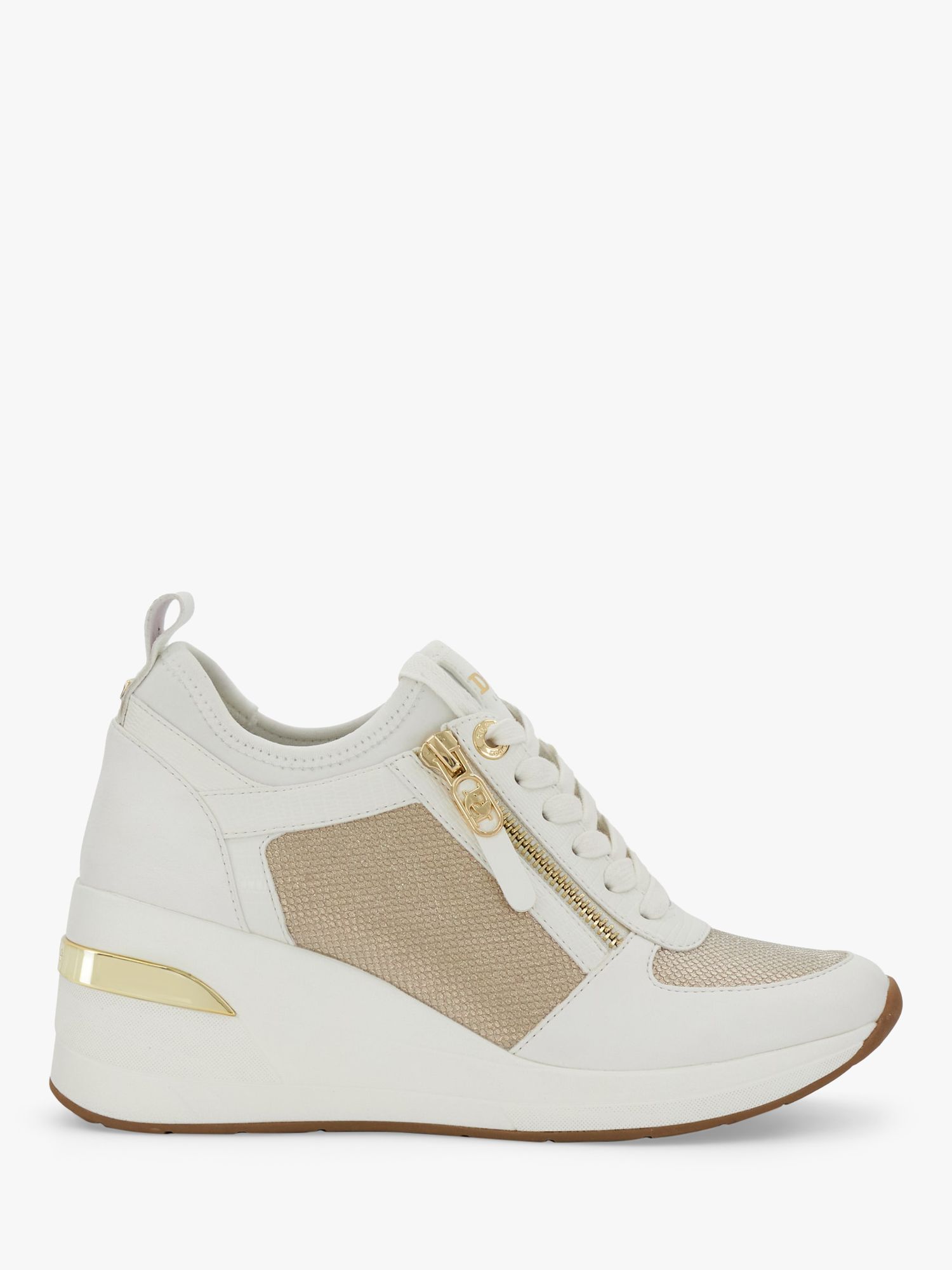 Dune Eiline Leather Mix Lace Up Wedge Trainers, Gold at John Lewis ...