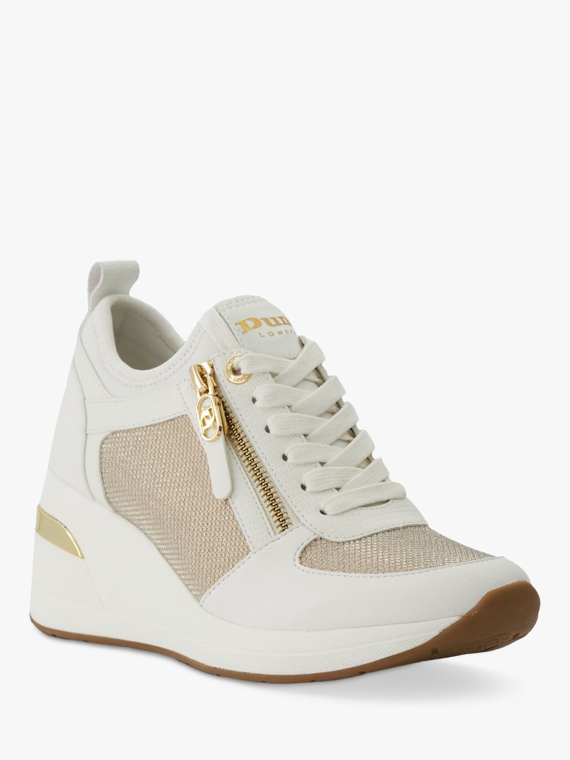 Dune Eiline Leather Mix Lace Up Wedge Trainers, Gold at John Lewis ...