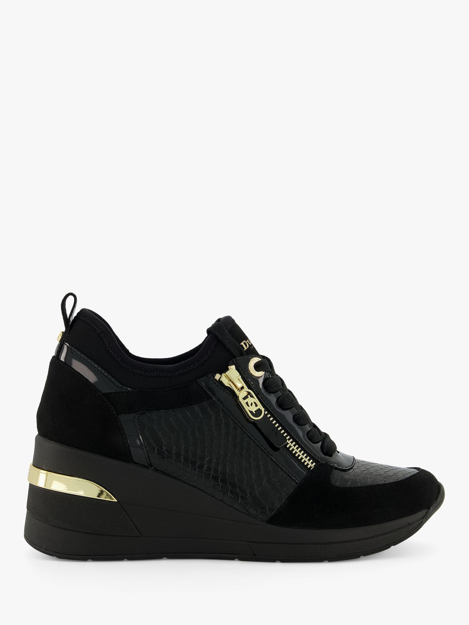 Dune Eilin Leather Wedge Heel Trainers, Black-leather_mix at John Lewis ...