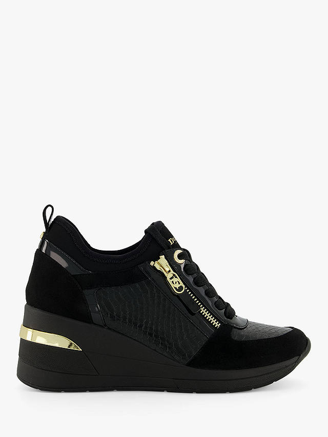 Dune Eilin Leather Wedge Heel Trainers, Black-leather_mix