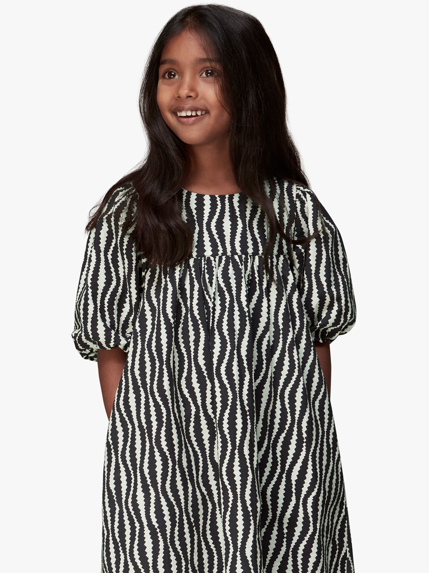 Buy Whistles Kids' Optical Phoebe Dress, Black/White Online at johnlewis.com