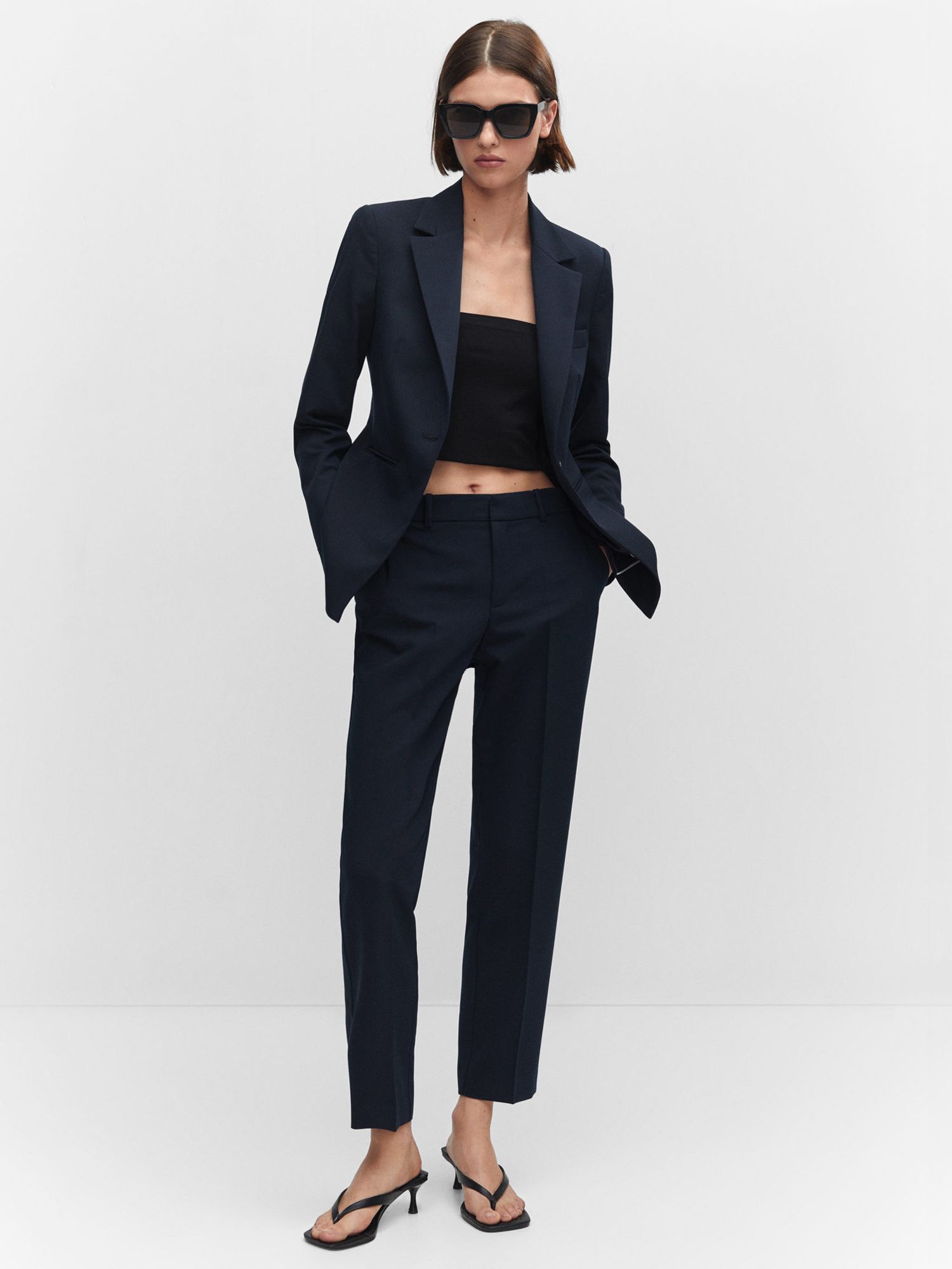 Mango Boreal Single Breasted Blazer, Navy at John Lewis & Partners