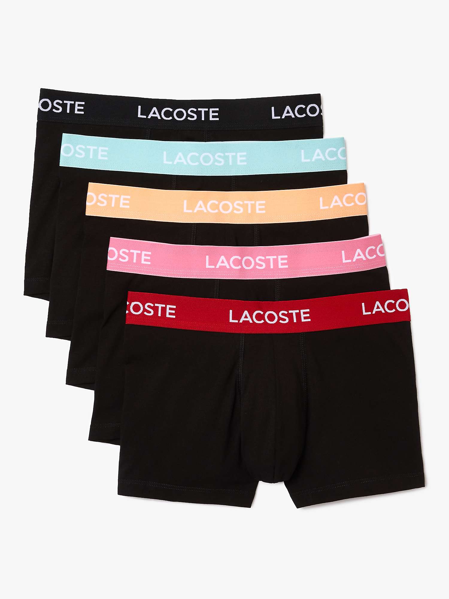 Buy Lacoste Contrast Waistband Trunks, Pack of 5, Black/Multi Online at johnlewis.com
