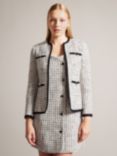 Ted Baker Lyrra Dogtooth Boucle Collarless Jacket, White/Grey