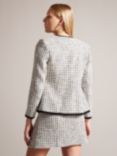 Ted Baker Lyrra Dogtooth Boucle Collarless Jacket, White/Grey