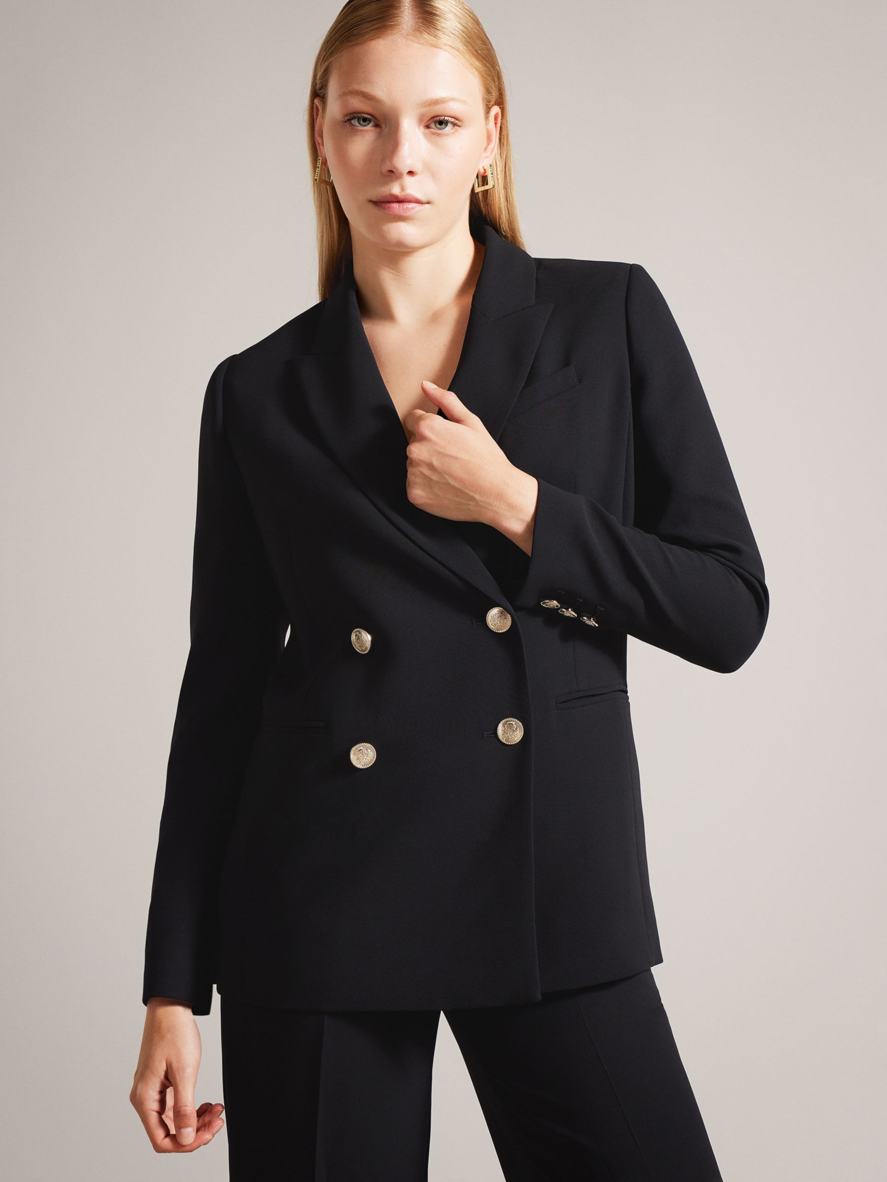 Ted Baker Llayla Double Breasted Blazer, Black at John Lewis & Partners