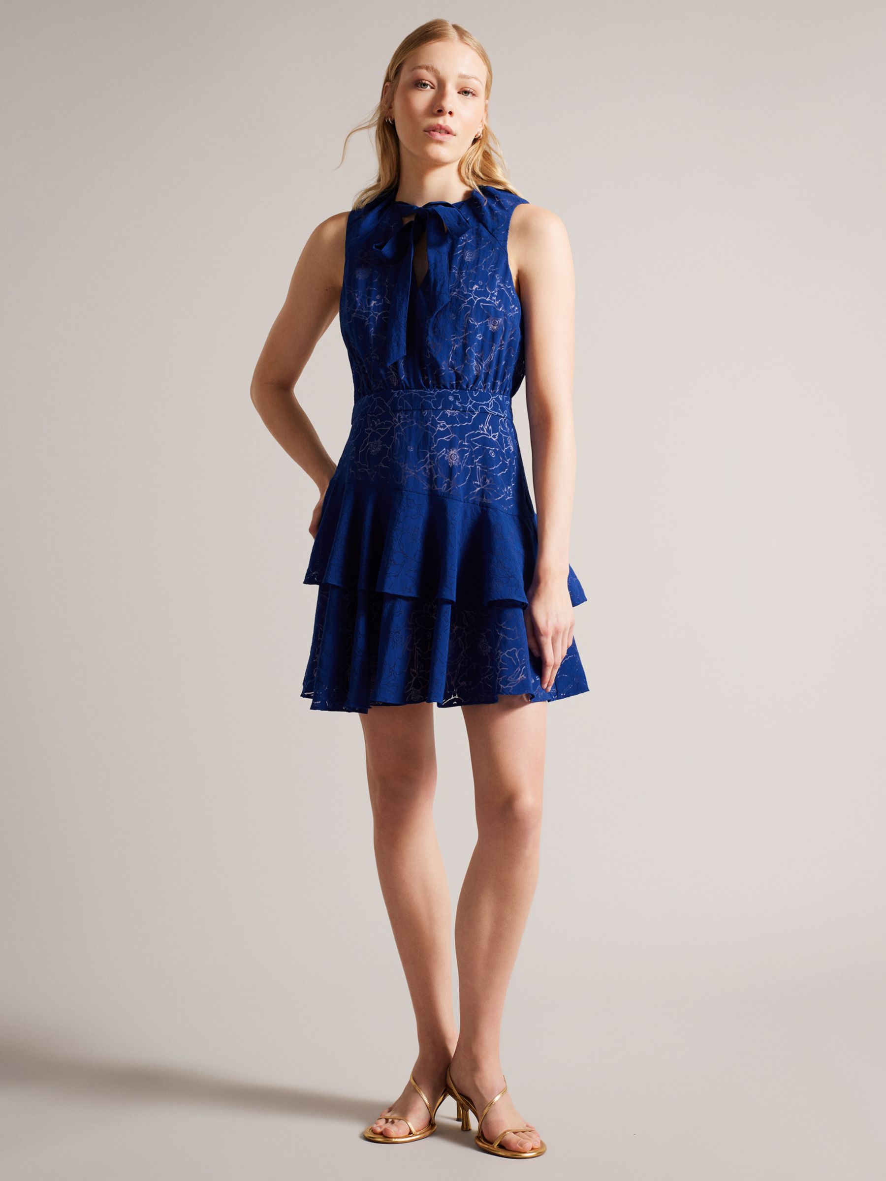 Ted Baker Timmia Asymmetric Tiered Mini Dress, Blue, 6