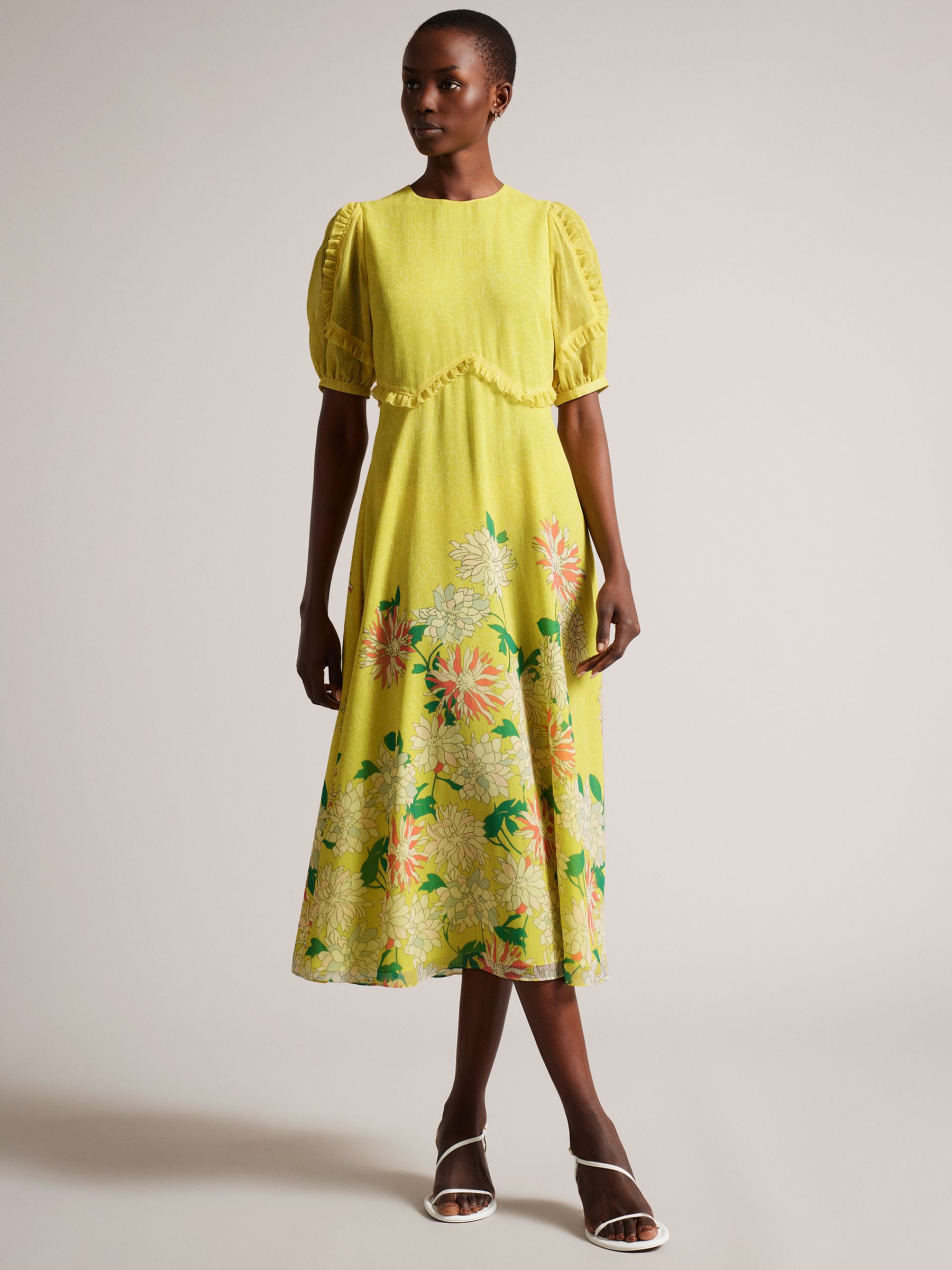 Ted Baker Carinnn Tea Midi Dress, Yellow/Multi