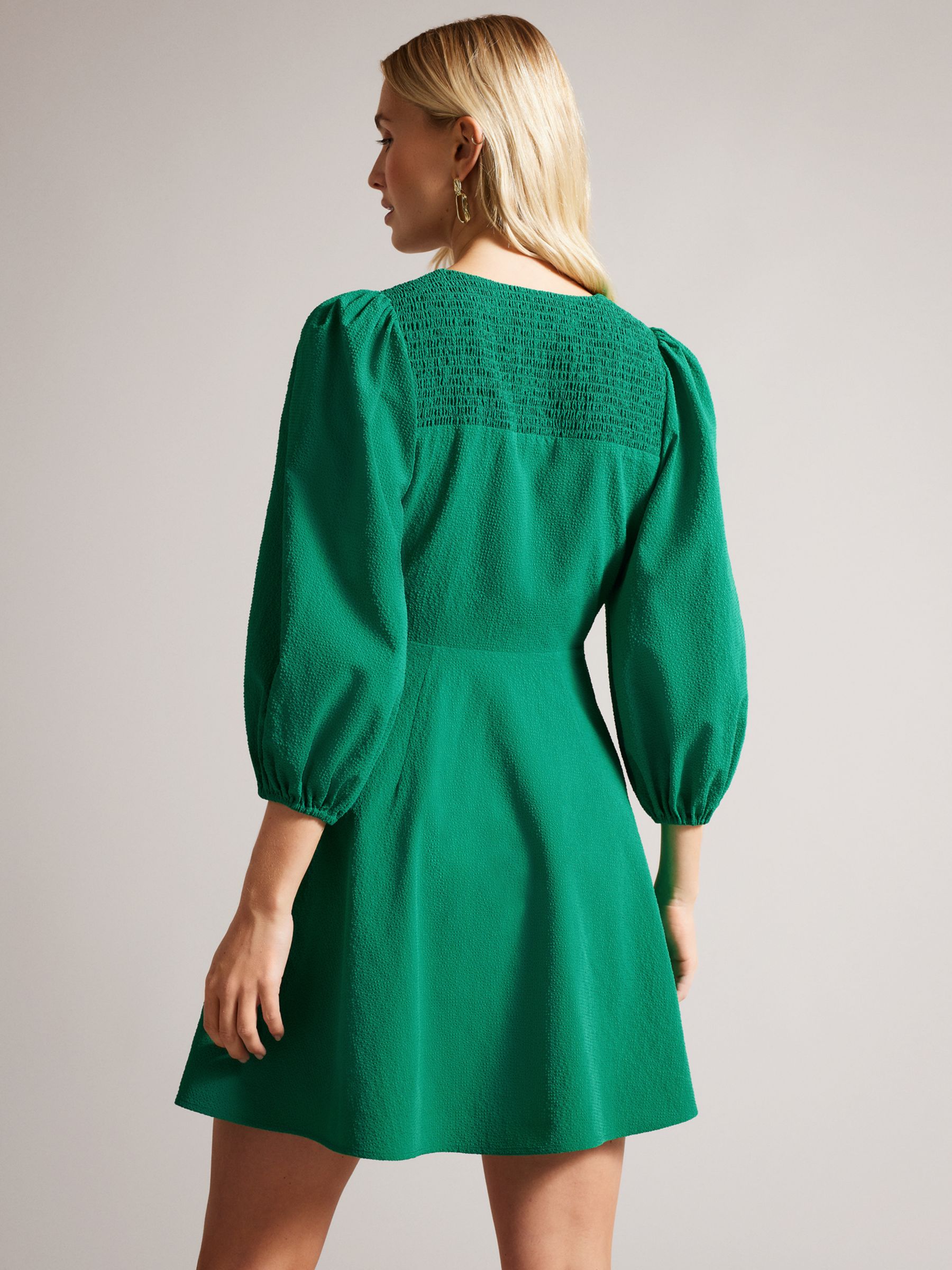Ted Baker Jozelyn Tie Front Mini Dress, Green at John Lewis & Partners