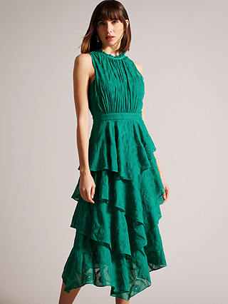 Ted Baker Floryah Embroidered Tiered Midi Dress, Green