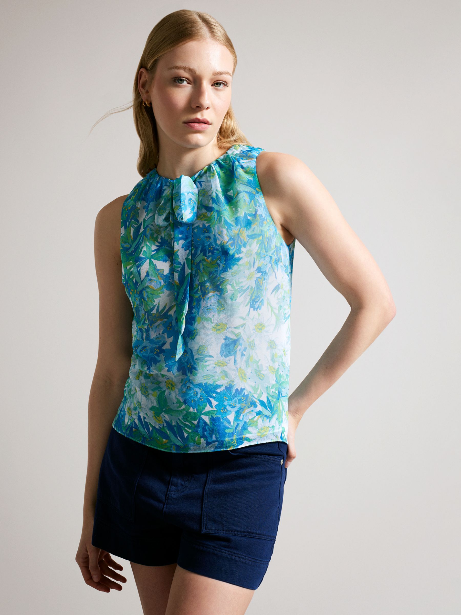 Ted Baker Chalote Sleeveless Top, Blue/Multi at John Lewis & Partners