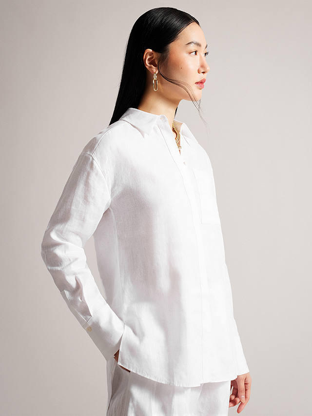 Ted Baker Dorahh Longline Linen Shirt, White