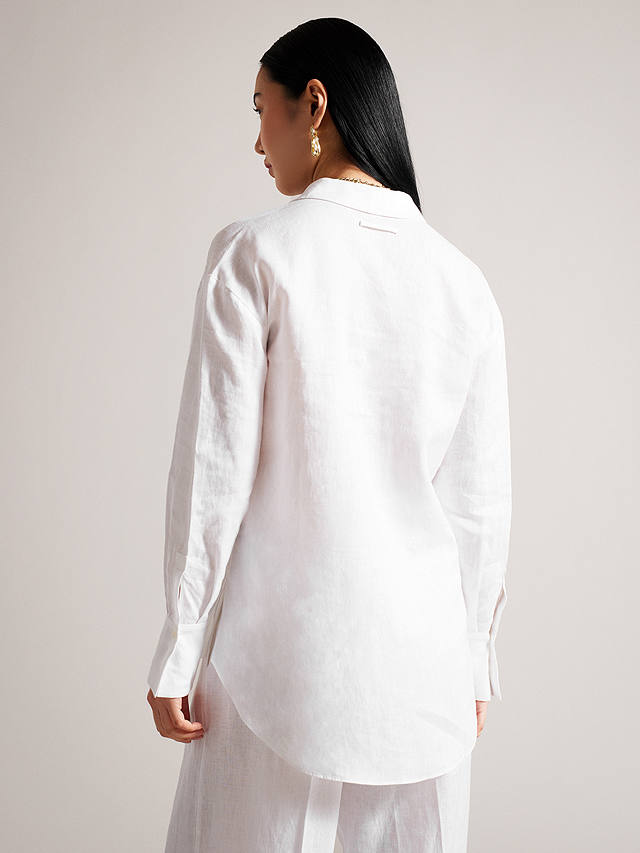 Ted Baker Dorahh Longline Linen Shirt, White at John Lewis & Partners