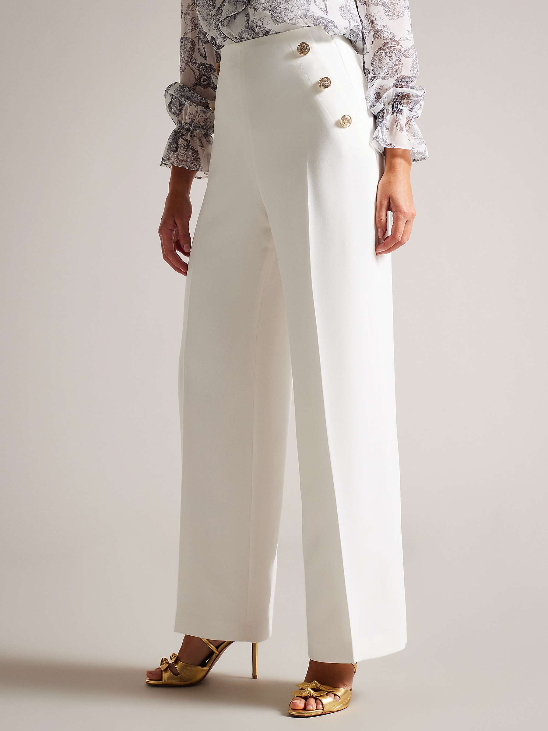 Buy Ted Baker Llaylat High Waisted Wide Leg Trousers, White Online at johnlewis.com
