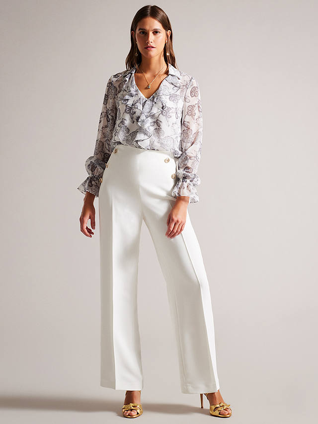 Ted Baker Llaylat High Waisted Wide Leg Trousers, White