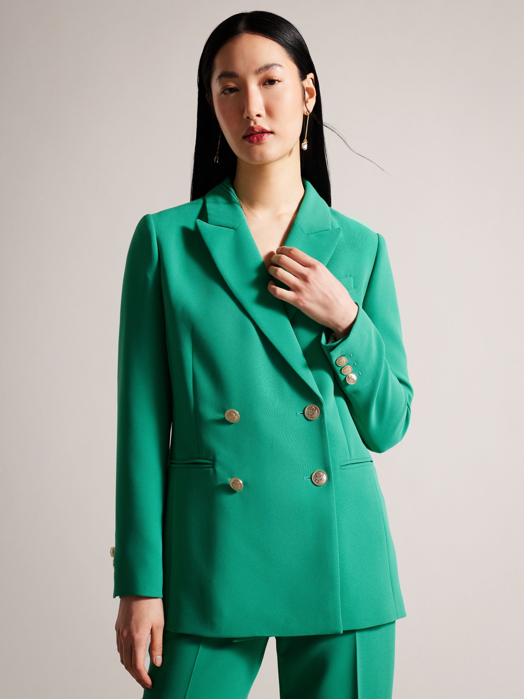 Ted Baker Llayla Double Breasted Blazer, Green, 6