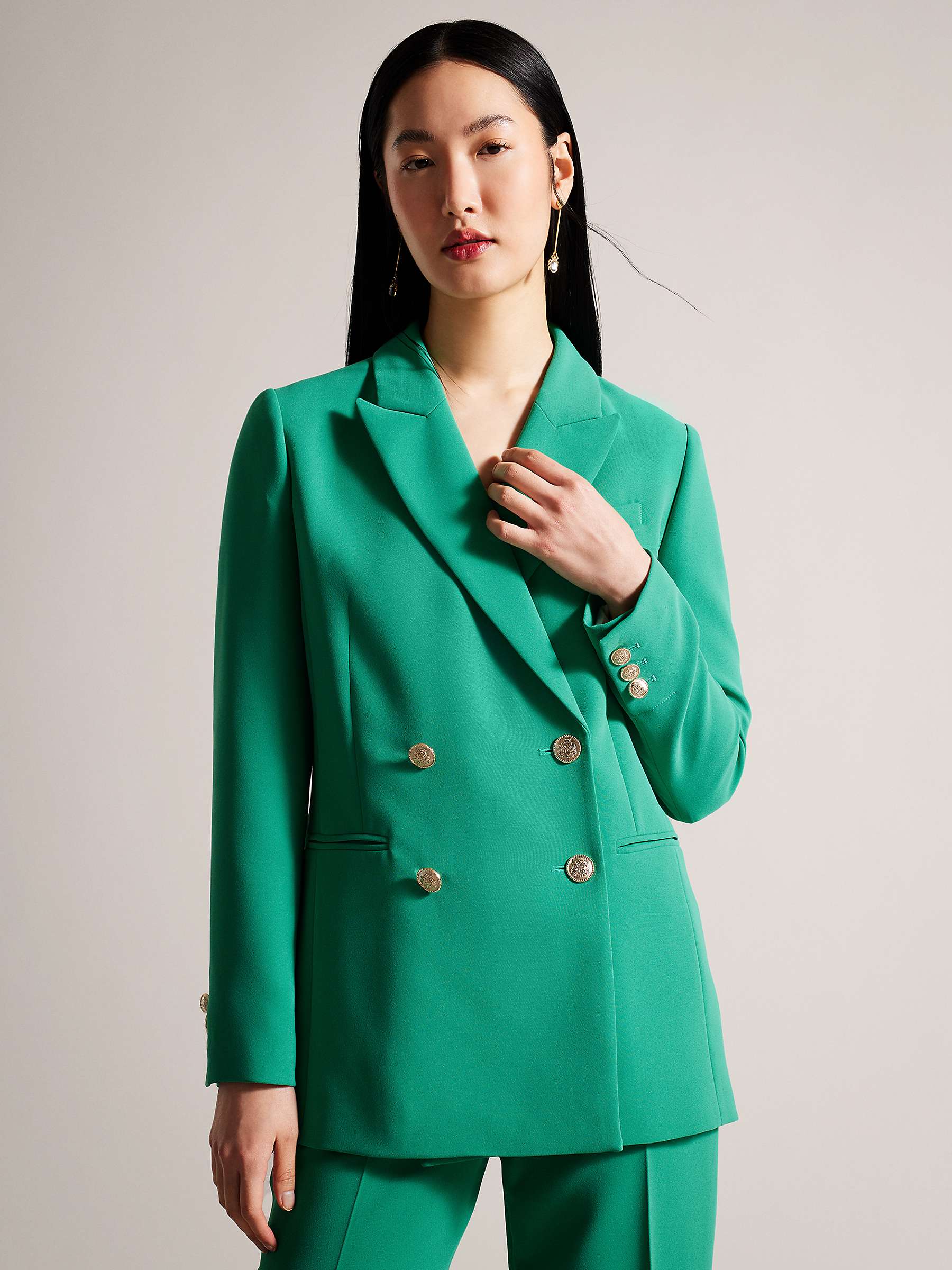 Ted Baker Llayla Double Breasted Blazer, Green at John Lewis & Partners