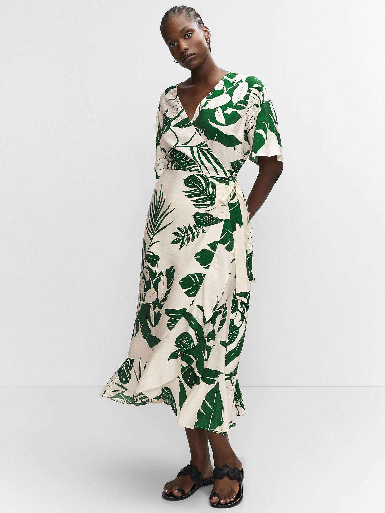 Mango Baras Leaf Print Wrap Dress, White at John Lewis & Partners