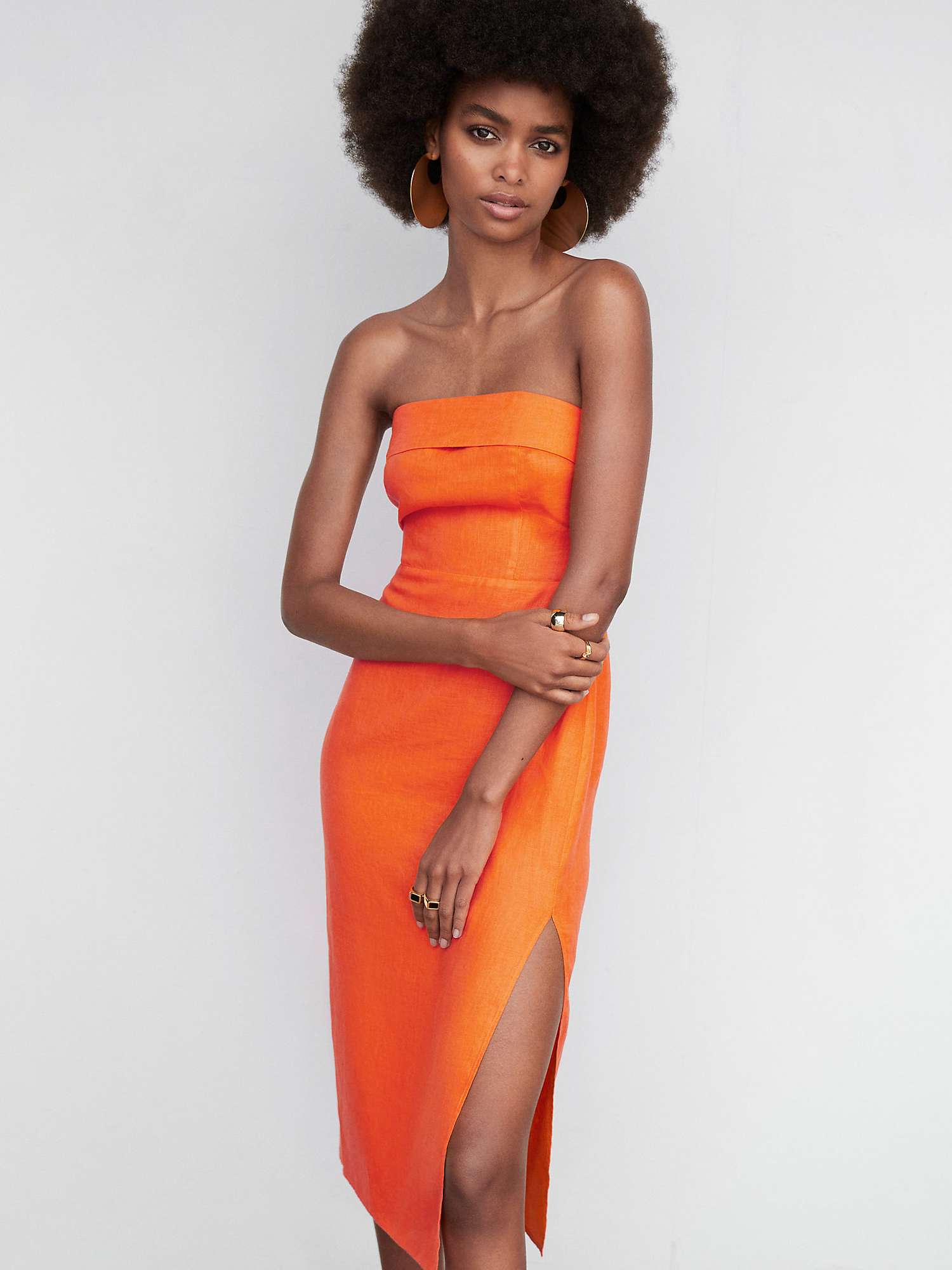 Mango Javi Linen Strapless Dress, Orange at John Lewis & Partners