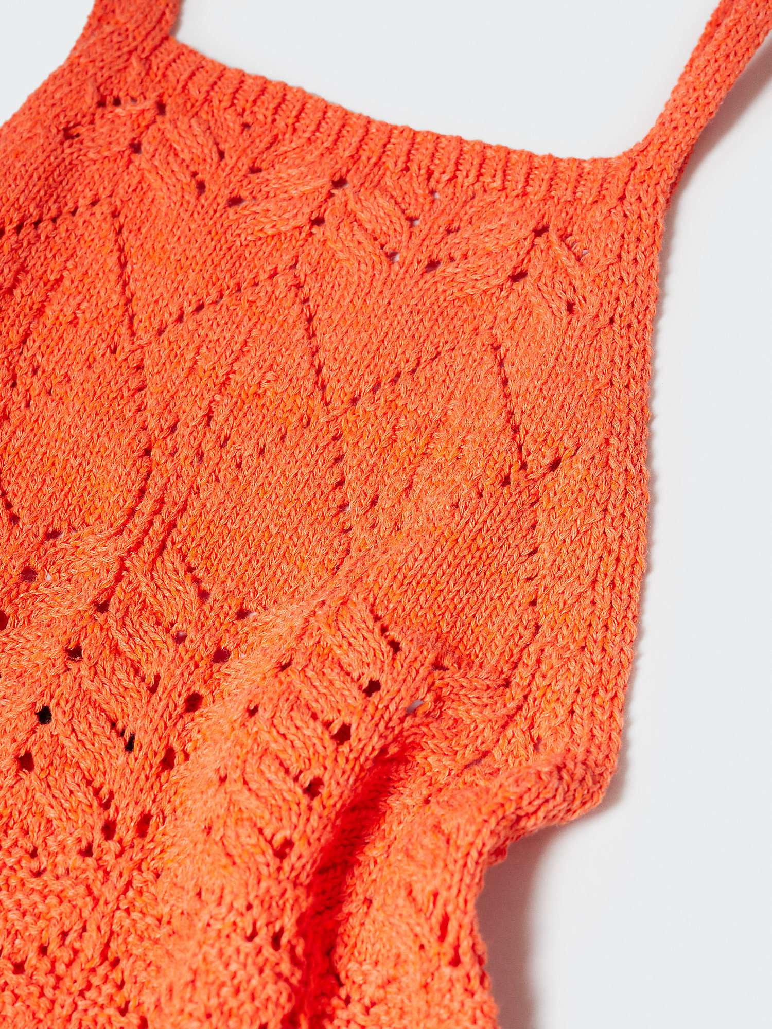 Mango Open Knit Crochet Mini Dress, Pastel Orange