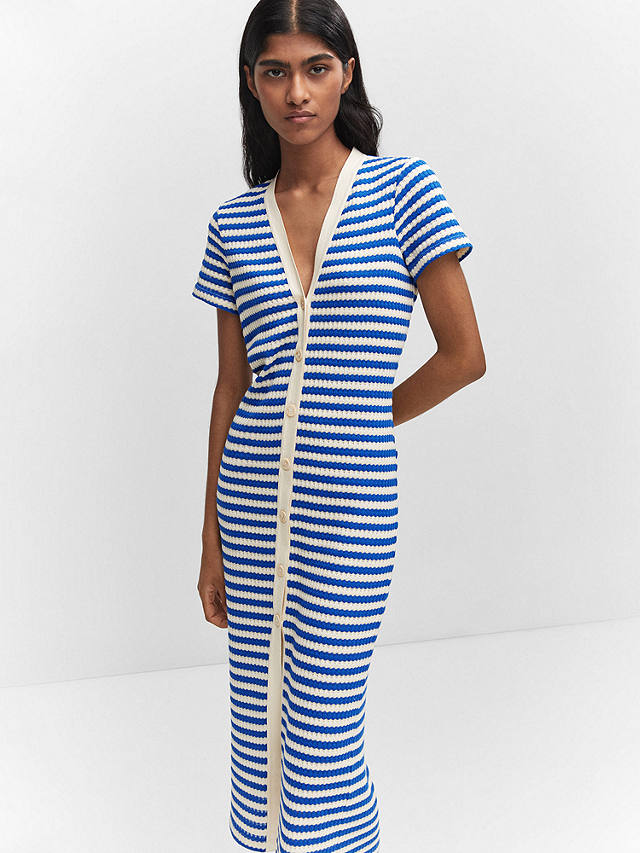 Mango Tuni Stripe Knit Dress, Medium Blue at John Lewis & Partners