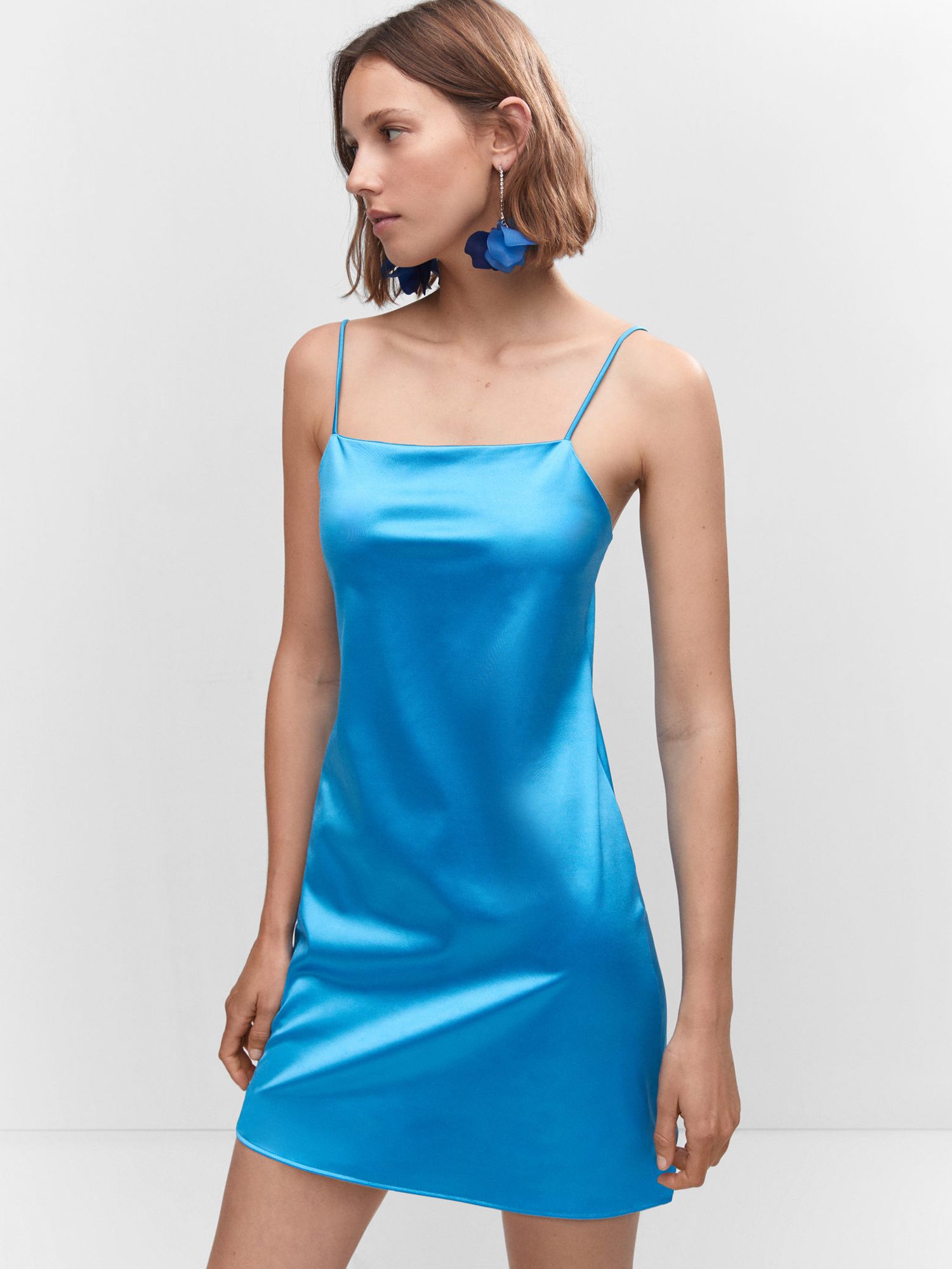 Mango Satin Slip Mini Dress, Blue at John Lewis & Partners