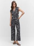 Mango Mila Geometric Stripe Jumpsuit, Black