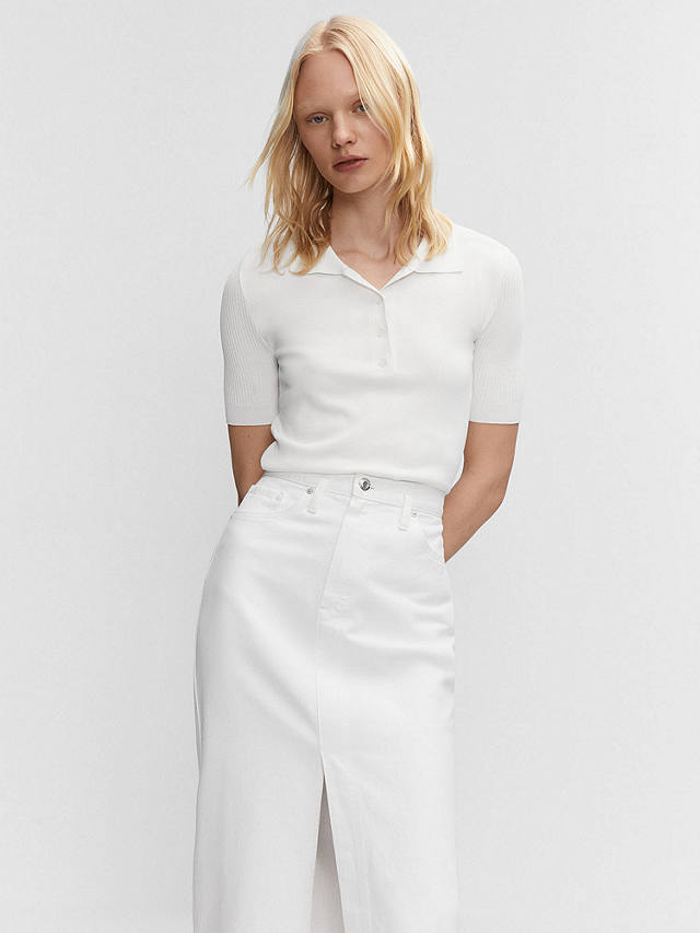 Mango Soleil Denim Midi Skirt, White at John Lewis & Partners