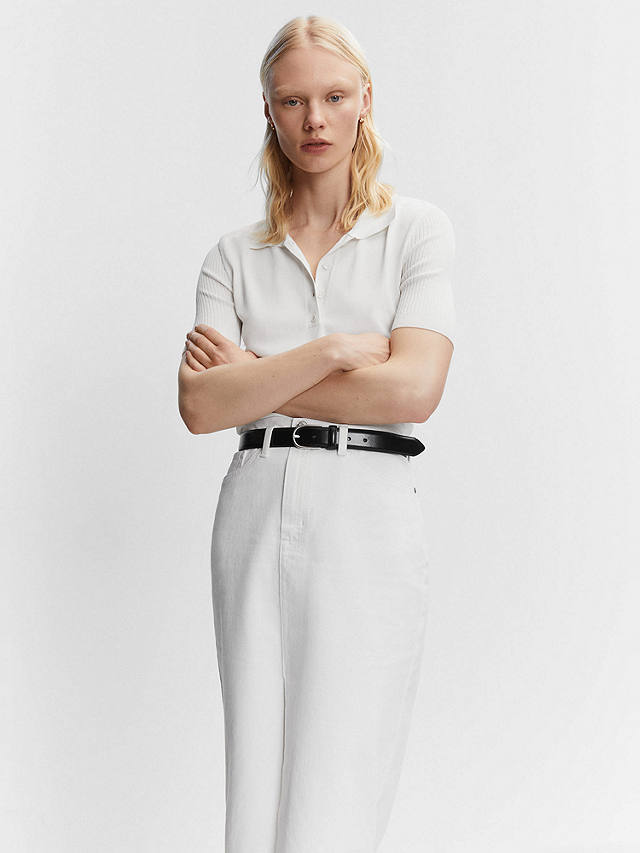 Mango Soleil Denim Midi Skirt, White at John Lewis & Partners