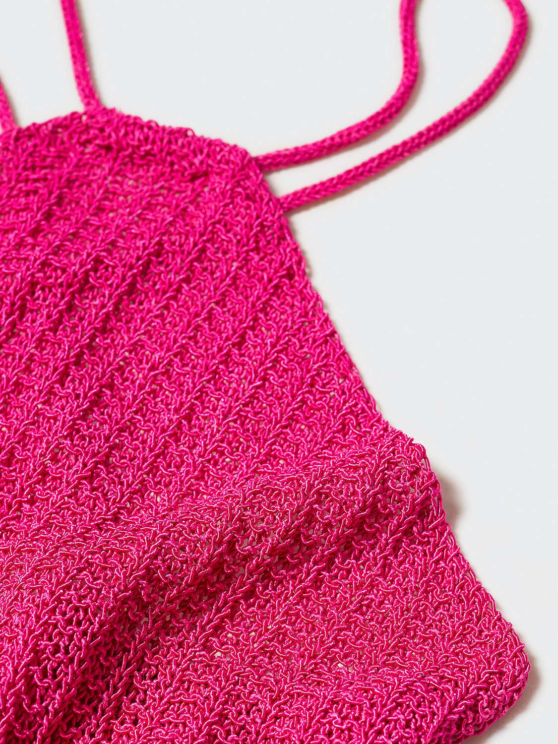 Mango Lemon Plain Crochet Halterneck Top, Bright Pink at John