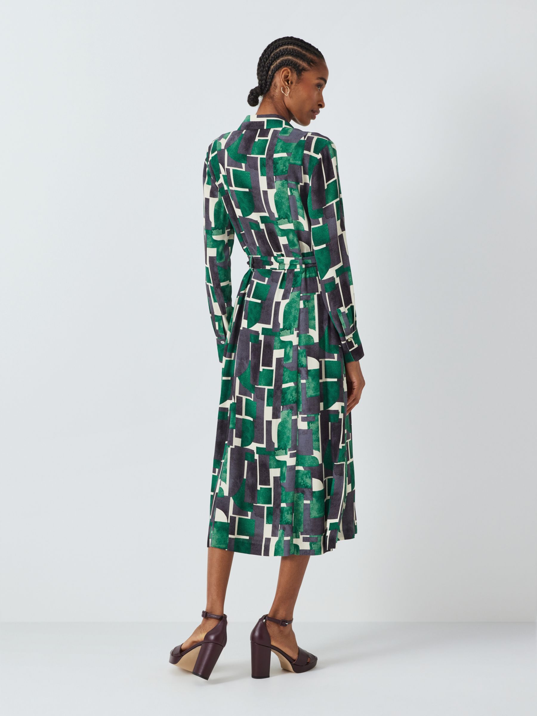 John Lewis Geometric Print Shirt Dress, Green/Multi