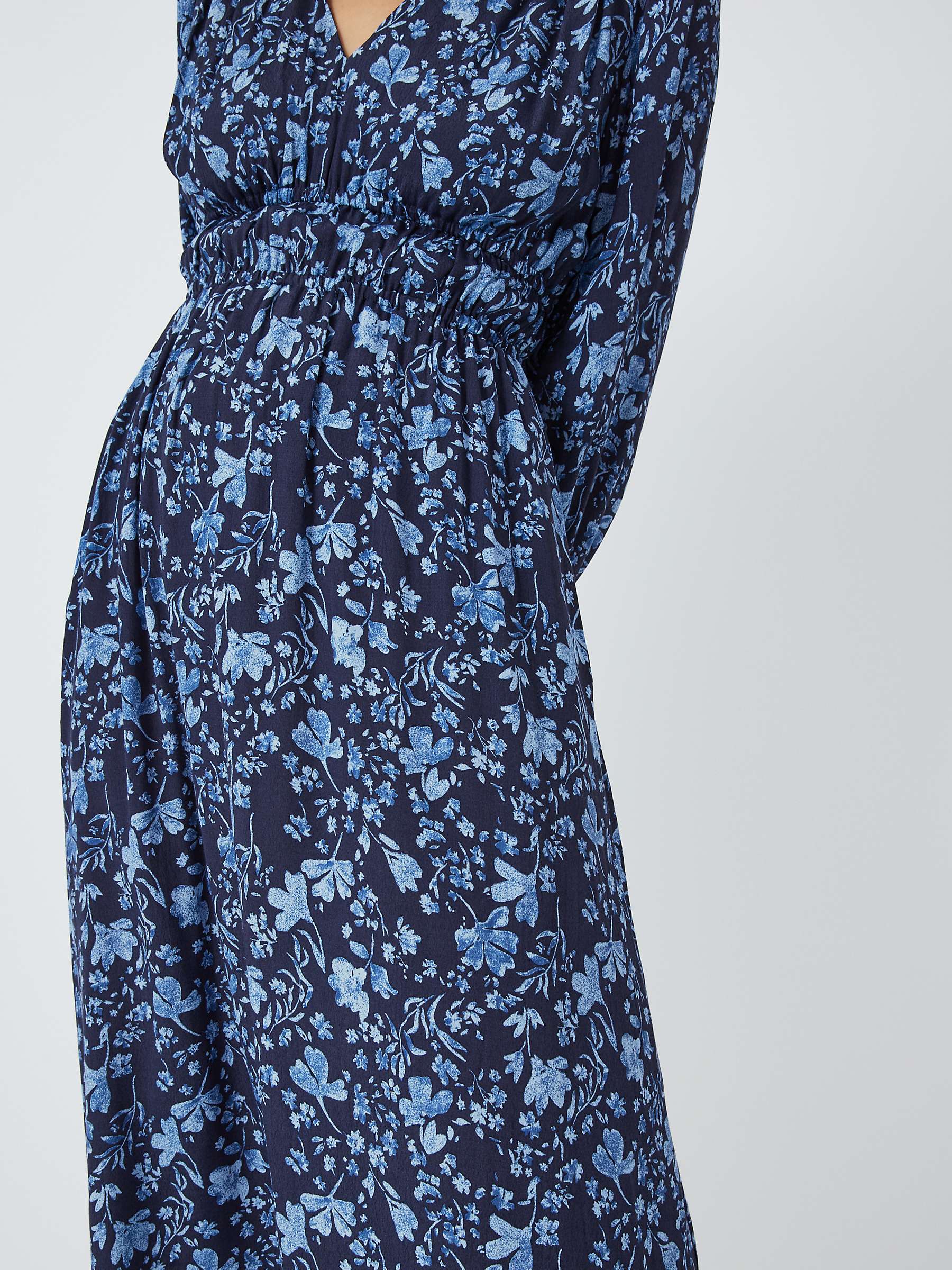 Buy John Lewis Gathered Floral Midi Dress, Blue/Multi Online at johnlewis.com