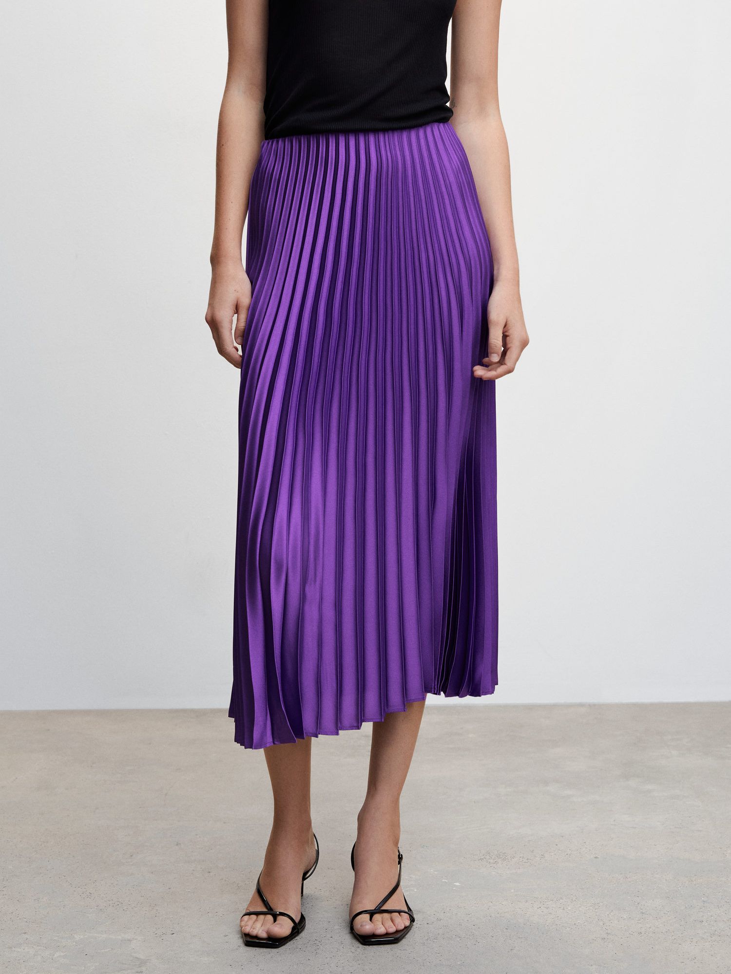 Mango Satin Pleated Midi Skirt, Purple