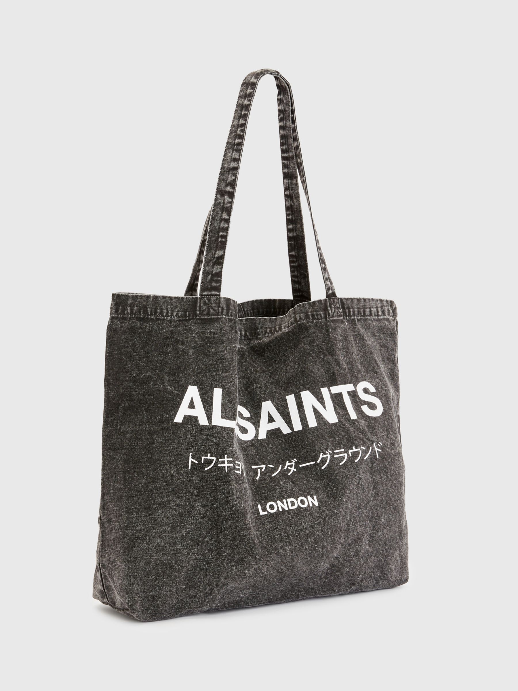 AllSaints Underground Acid Wash Tote Bag, Black/Chalk, One Size