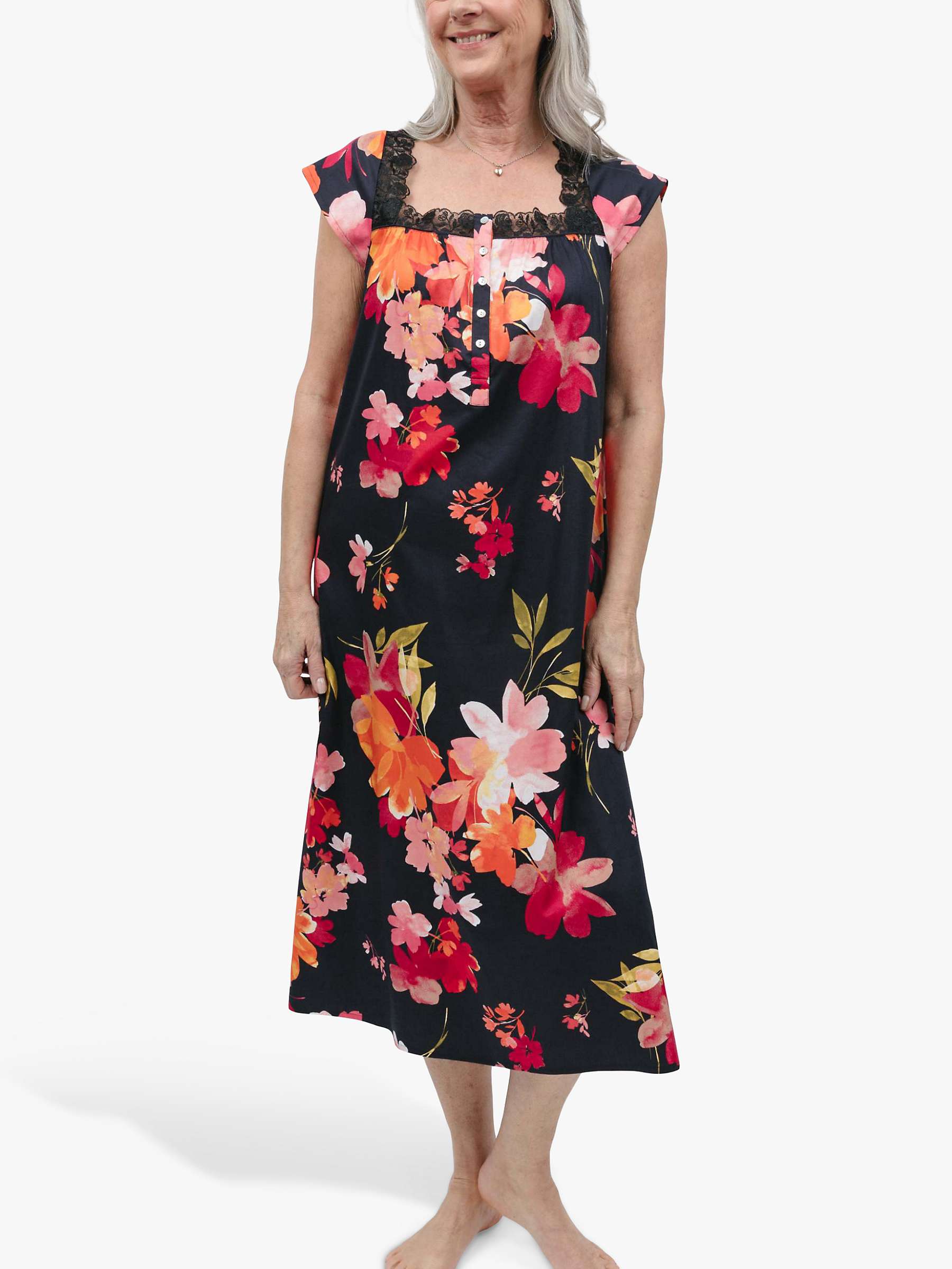 Buy Nora Rose by Cyberjammies Winnie Floral Print Long Nightdress, Black/Multi Online at johnlewis.com