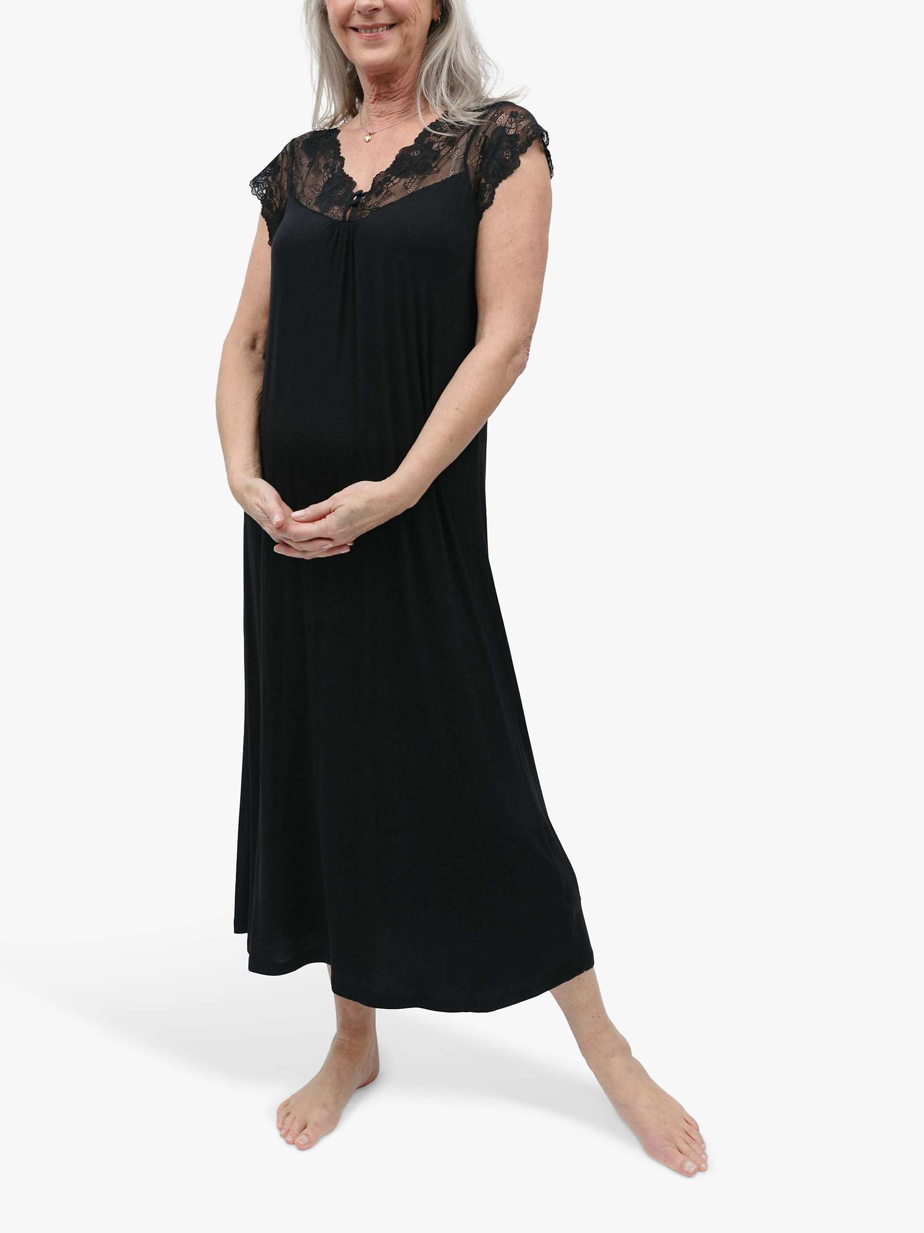 Buy Nora Rose by Cyberjammies Winnie Lace Detail Jersey Nightdress, Black Online at johnlewis.com
