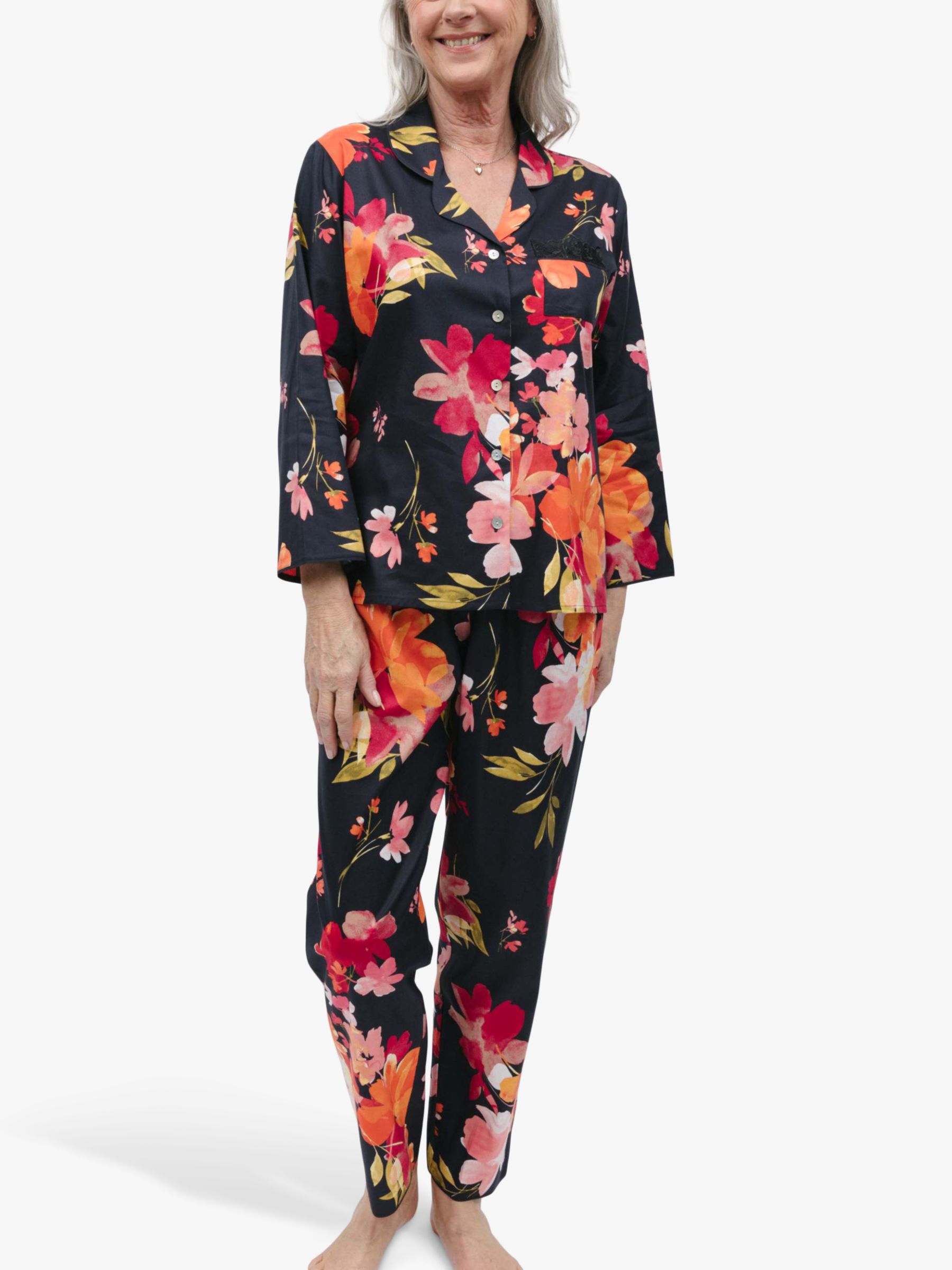 Nora Rose by Cyberjammies Winnie Floral Print Pyjamas, Black/Multi at ...