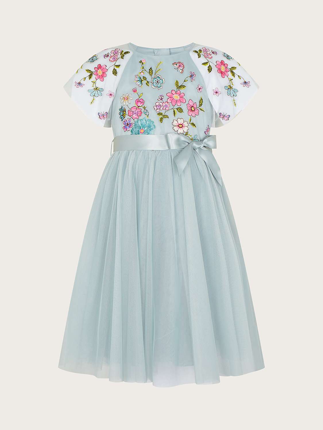 Buy Monsoon Kids' Emzy Cape Sleeve Embroidered Dress, Green/Multi Online at johnlewis.com