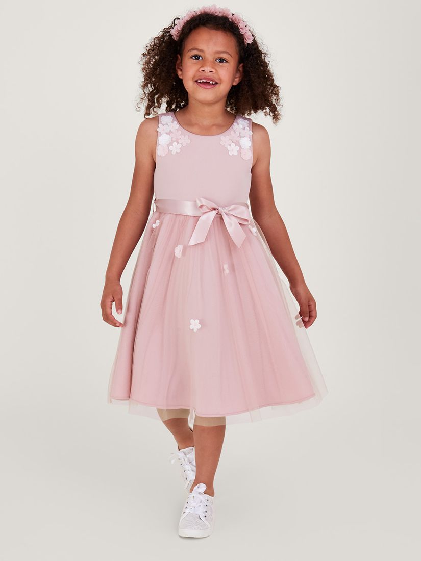 Monsoon Kids' Layla Embellished 3D Scuba Dress, Pink, 10 years