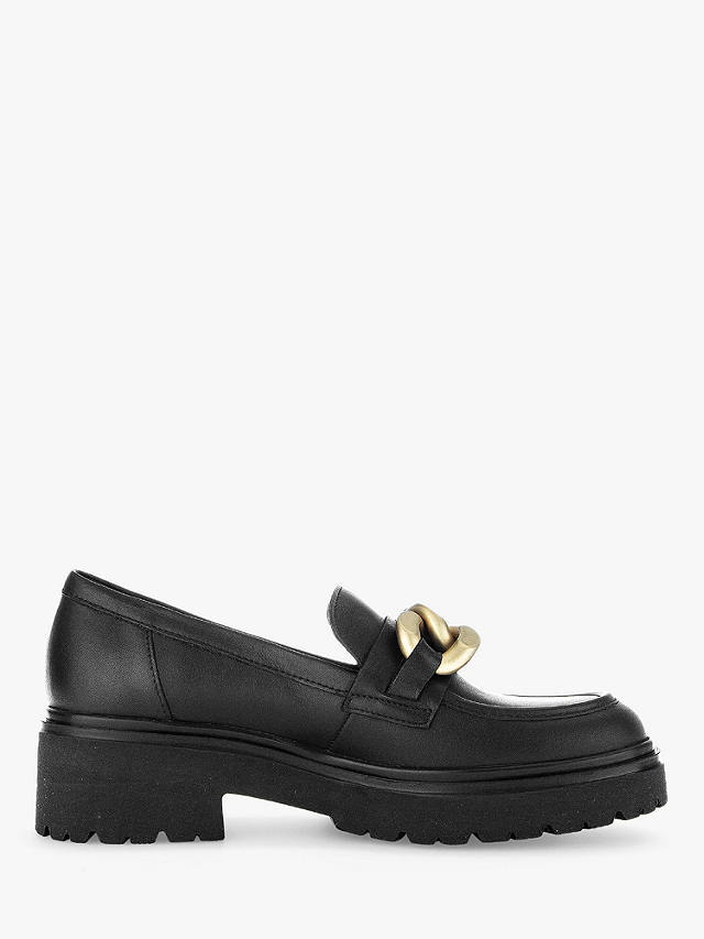 Gabor Hayseed Leather Chunky Loafers, Black at John Lewis & Partners