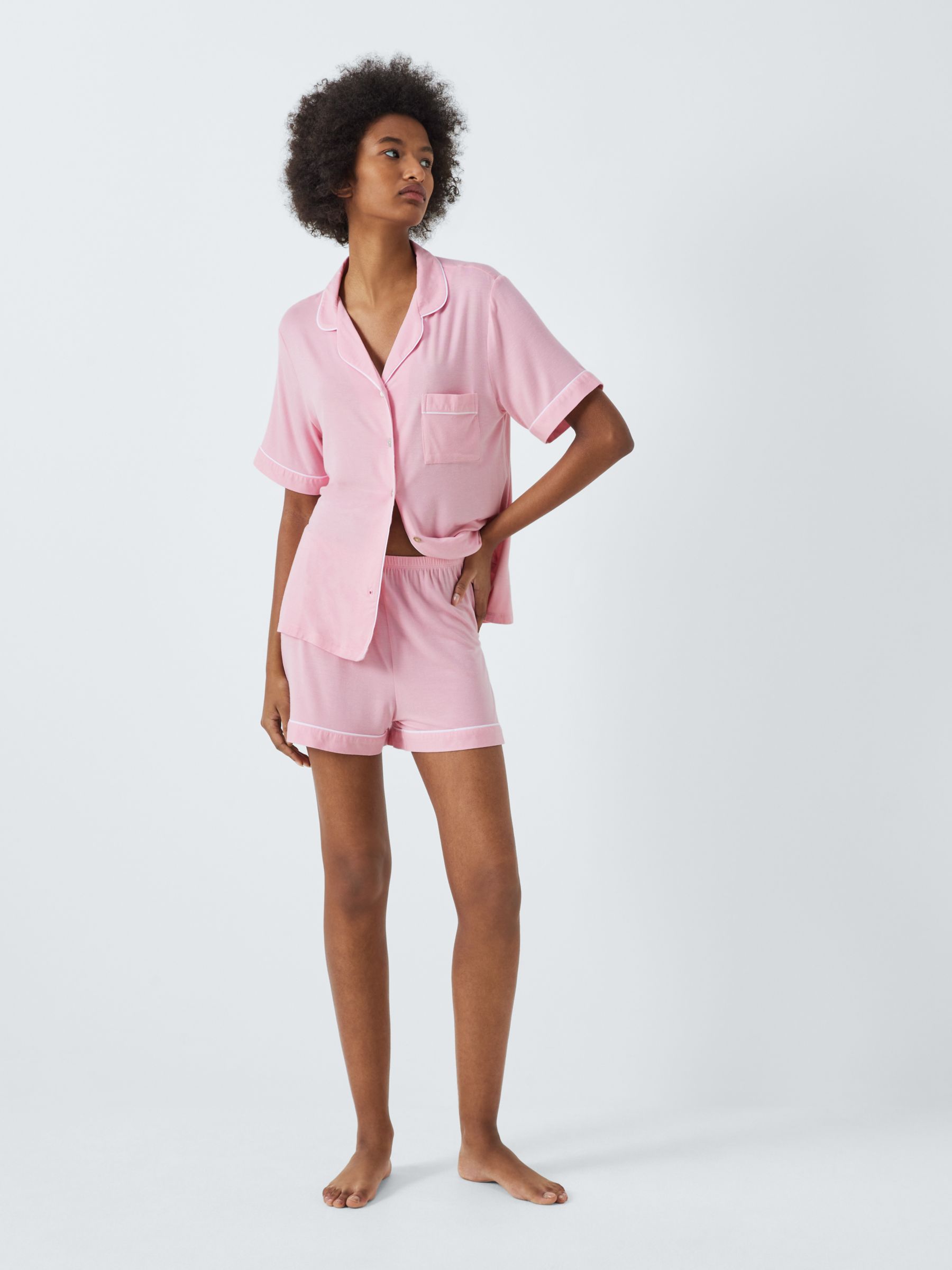 John Lewis Aria Shirt Shorty Pyjama Set, Blush, 12