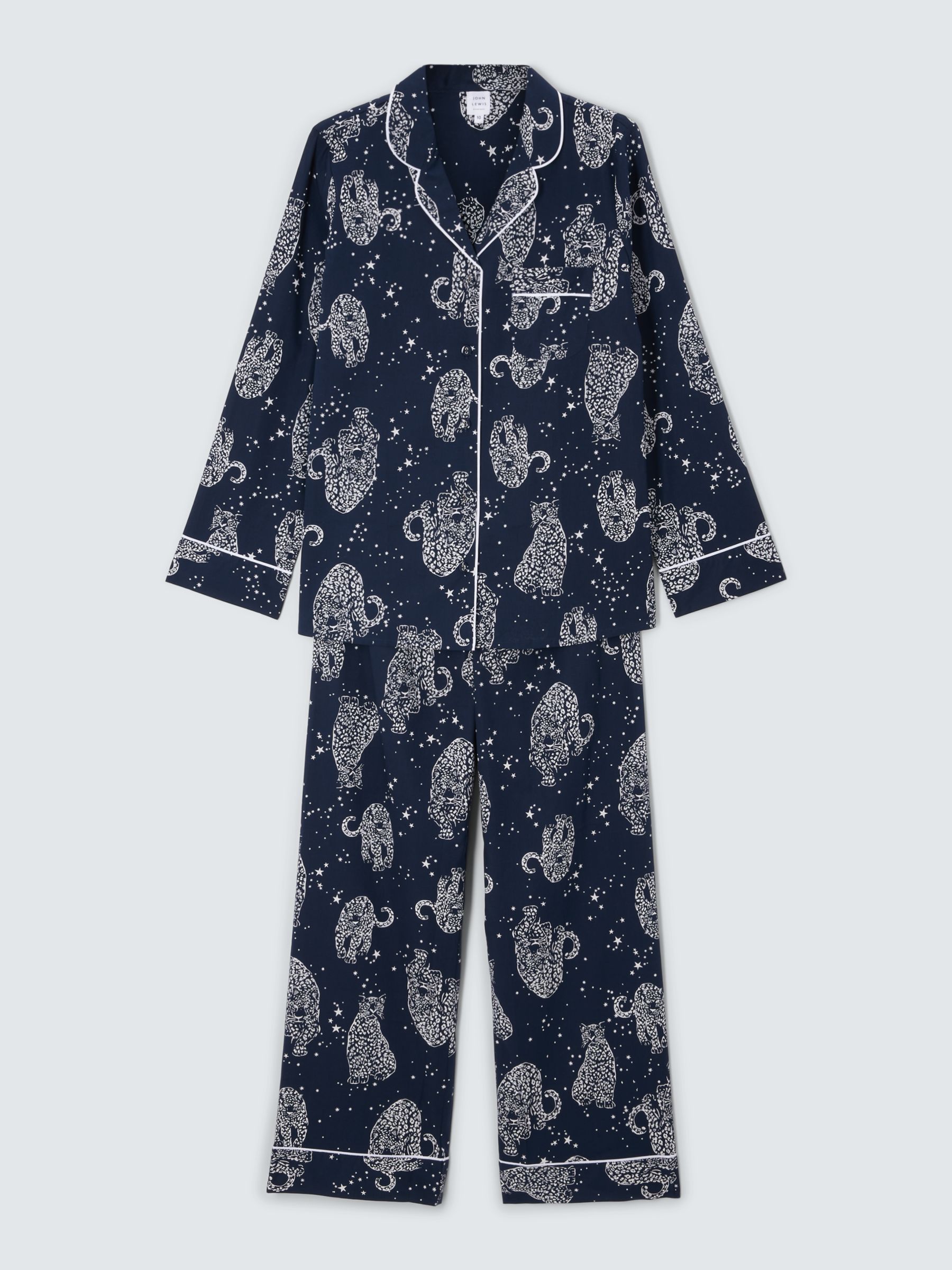 Buy John Lewis Kendra Leopard Shirt Long Pyjama Set, Navy Online at johnlewis.com