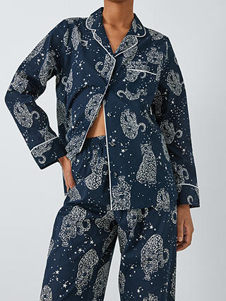 John Lewis Kendra Leopard Shirt Long Pyjama Set, Navy