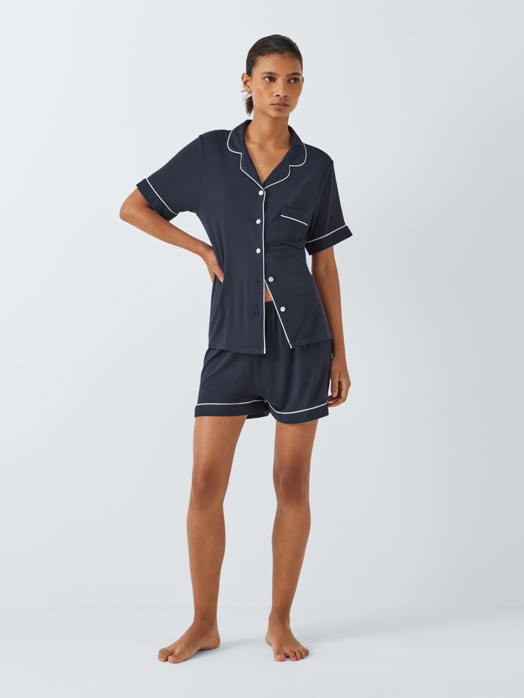 John Lewis Aria Shirt Shorty Pyjama Set, Navy, 8