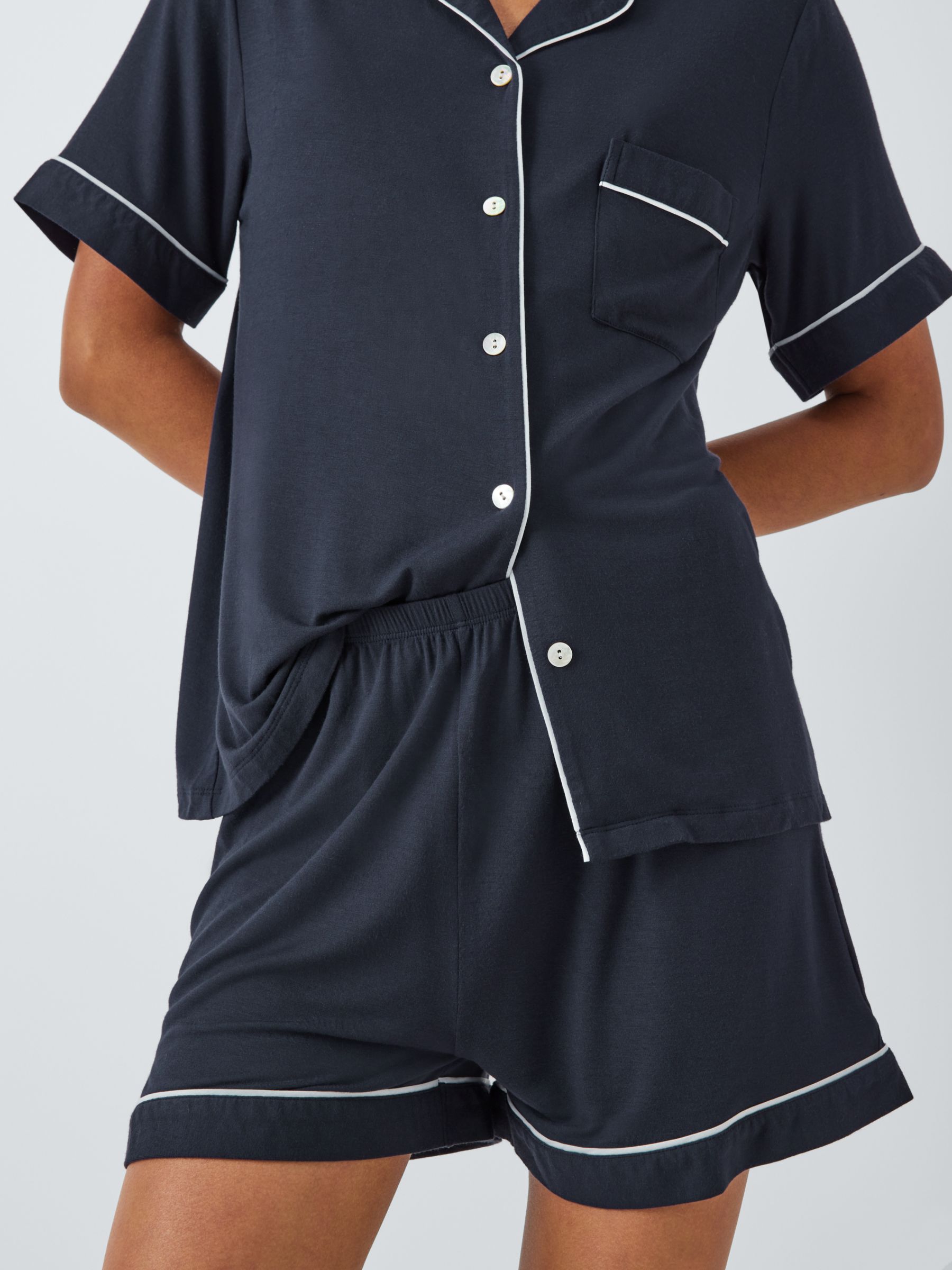 John Lewis Aria Shirt Shorty Pyjama Set, Navy, 8