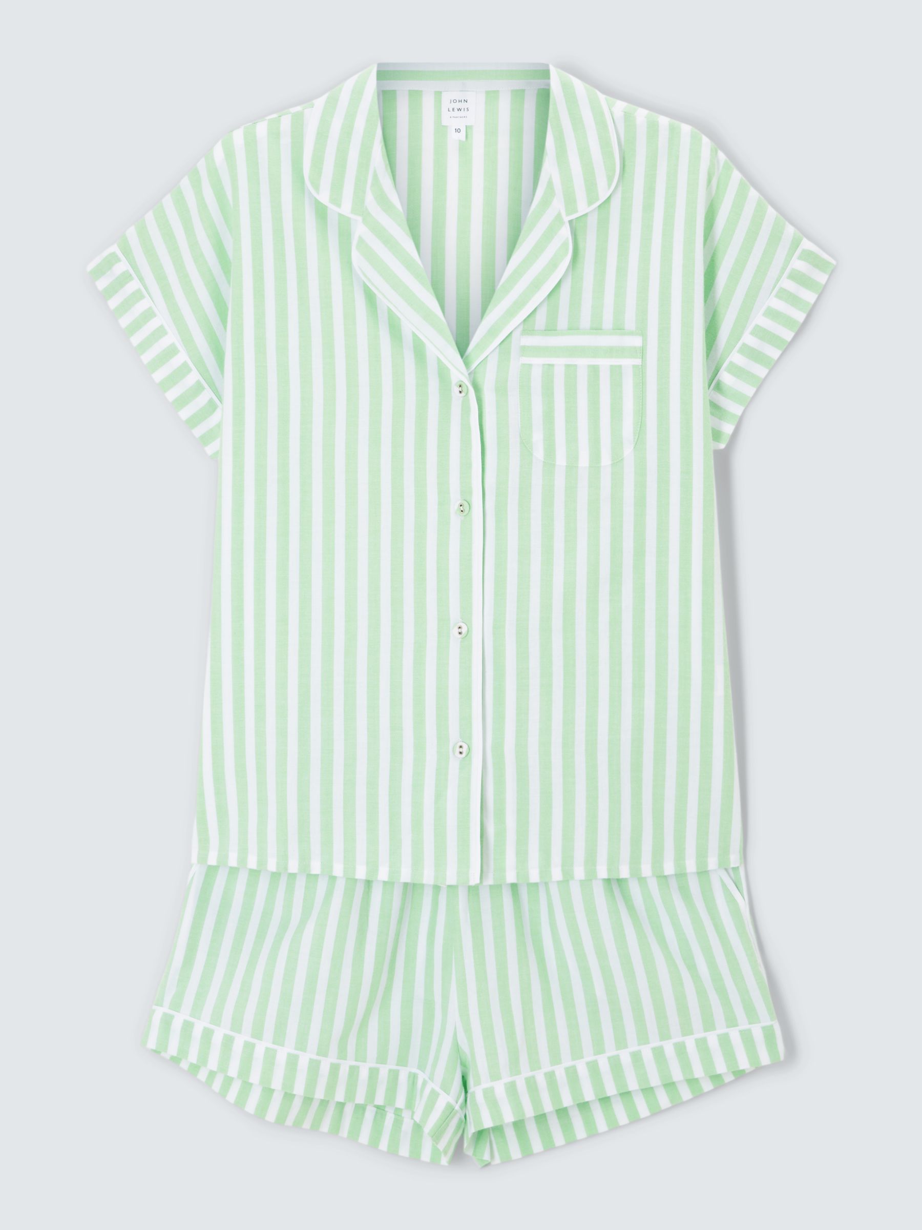Buy John Lewis Luna Stripe Shirt Shorty Pyjama Set, Pistachio Online at johnlewis.com