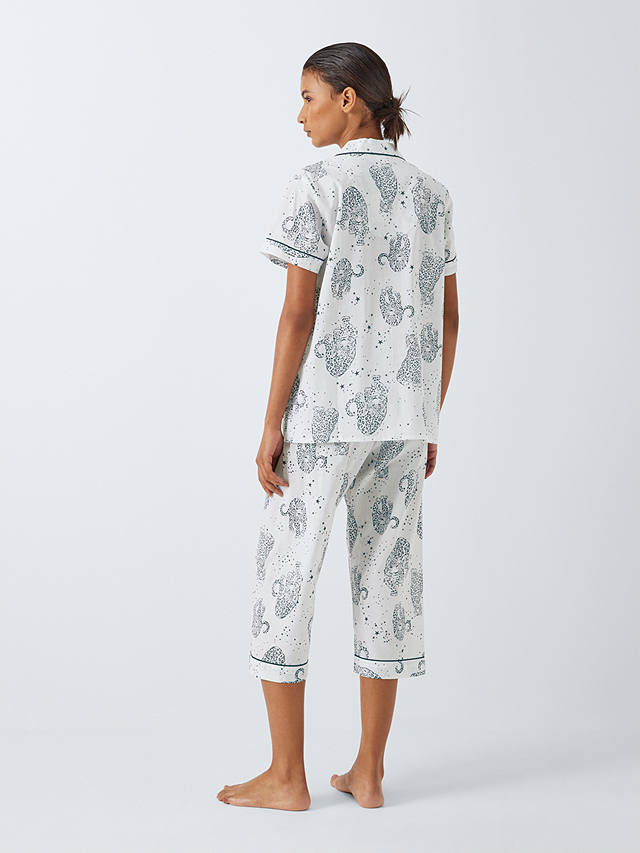 John Lewis Kendra Leopard Shirt Short Pyjama Set, Ivory/Navy